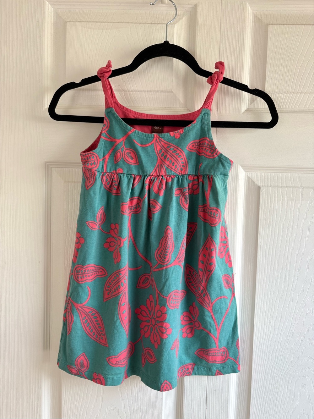 Tea Collection Teal Pink Floral Babydoll Tank Cami Top 7 Cotton Fun Cute Girl